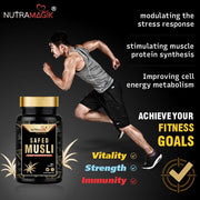 Safed Musli Extract Capsules Supports Immunity, Improves Strength, Provides Energy Level, Enhances Sports Performance-60 Capsules