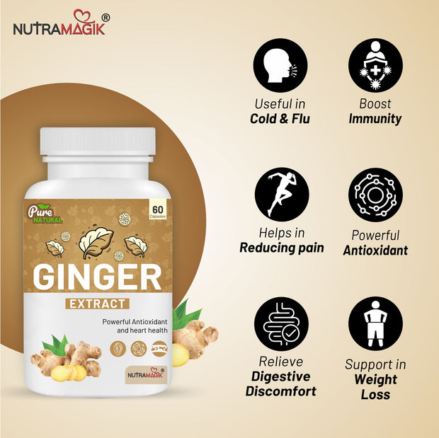 Ginger Extract for Improved Immunity & Overall Wellness | Anti-Inflammatory & Anti-Oxidant-60 Capsules