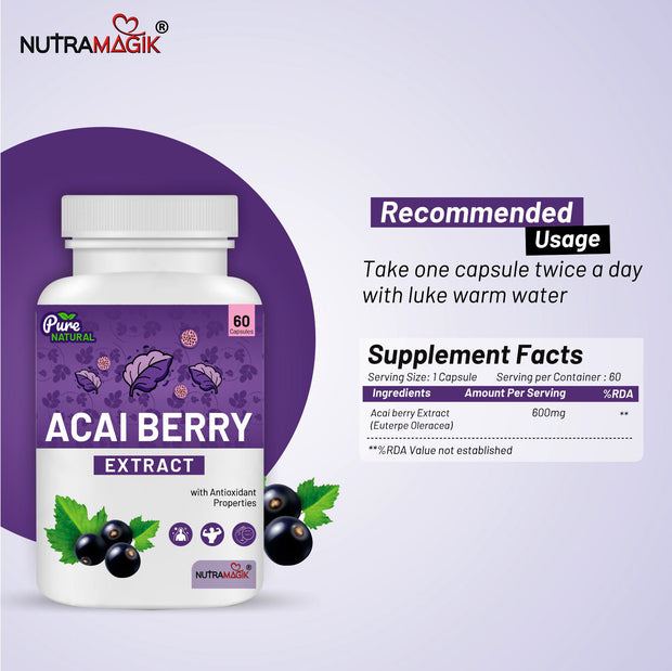 Acai Berry Extract for Skin care and Antioxidant  - 60 Capsules