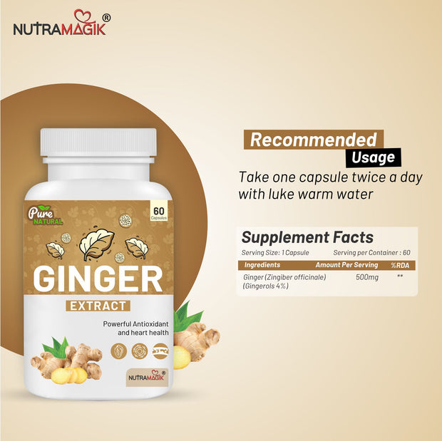 Ginger Extract for Improved Immunity & Overall Wellness | Anti-Inflammatory & Anti-Oxidant-60 Capsules