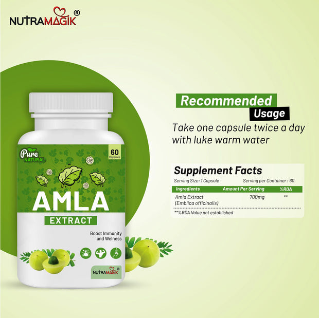 Nutramagik Pure Amla Extract for Immunity Boost & Skincare - 60 Capsules