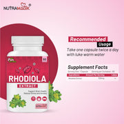 Rhodiola Rosea Root Extract for Stress Support Brain,Focus & Mood-60 Capsules