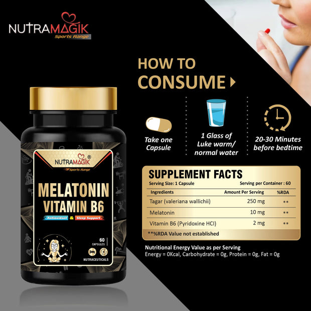 Melatonin 10mg with  Vitamin B6 and Valerian Root Extract (Tagar) for Sleep Support  -60 Capsules