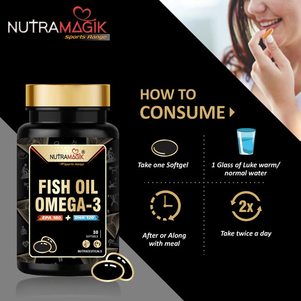 Fish Oil Omega 3 1000mg  For Healthy Joint,Heart, Brain and Eye Health - 30 Softgels