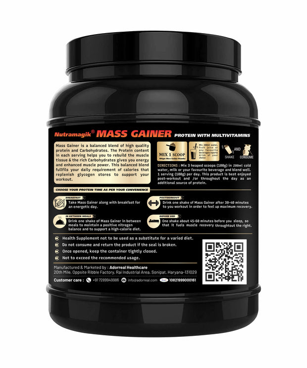 Nutramagik Mass Gainer Whey Protein Powder - High Calories Formula with Vitamins & Minerals, Creatine- 1KG